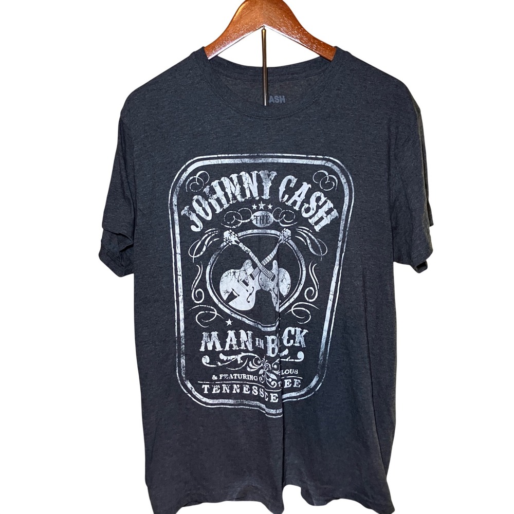 Johnny Cash T Shirt Mens XL Gray Man In Black Tennessee Three Graphic Band Tee